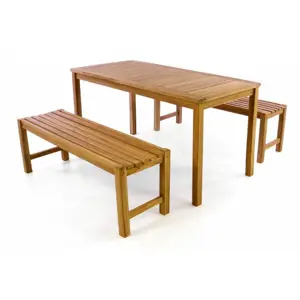 Produkt Divero 40819 Zahradní set lavic a stolu -  ošetřené týkové dřevo - 150 cm
