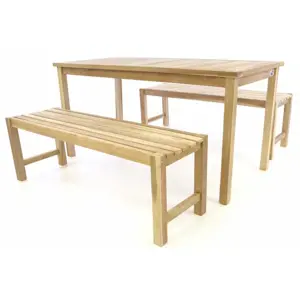 Produkt Divero 47269 Zahradní set lavic a stolu - neošetřené týkové dřevo - 150 cm