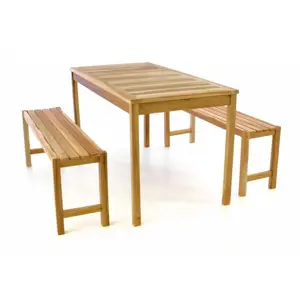 Produkt Divero 47272 Zahradní set lavic a stolu - neošetřené týkové dřevo - 135 cm