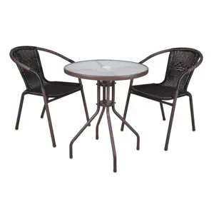 Produkt Garthen 2345 Bistro stolek se skleněnou deskou a 2 židle z polyratanu